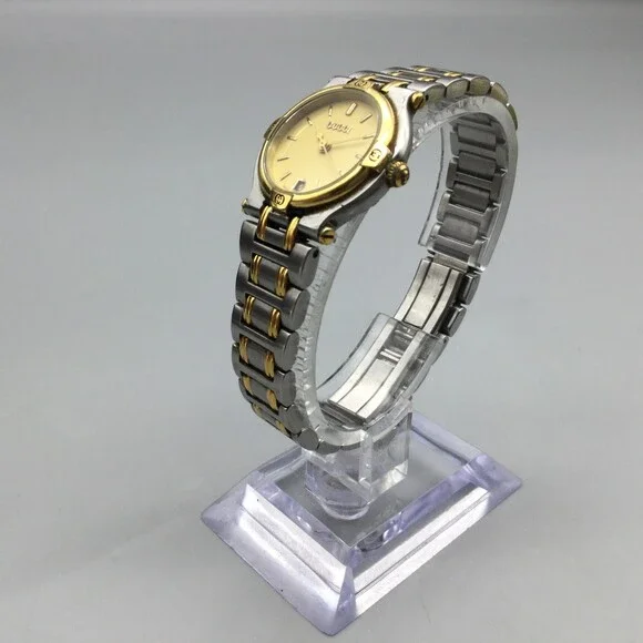 Gucci Watch Women 24mm Silver Gold Two Tone Date 9000L New Battery 6.5" - Picture 4 of 11